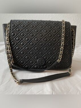 Tory Burch Black Leather Quilted Shoulder Bag